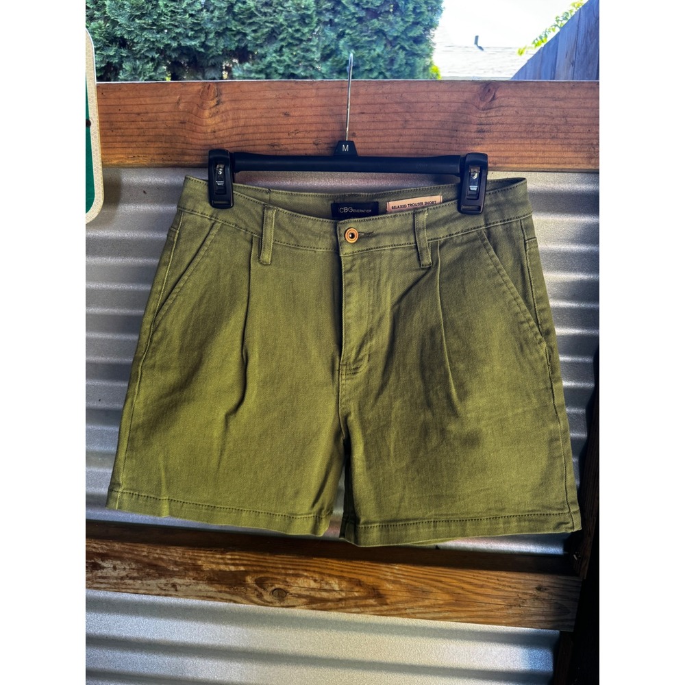 BCBGeneration Relaxed Trouser Shorts Olive Green Pleated Twill Size 9/29